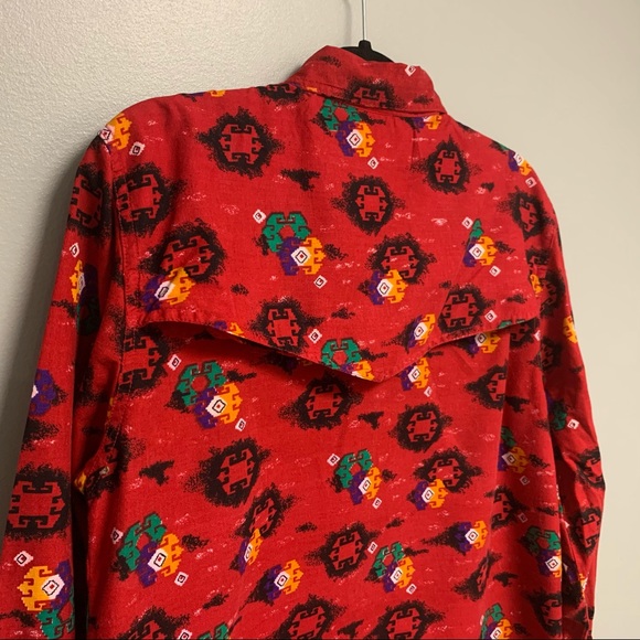 Vintage Western Aztec Red Printed Button Down - Picture 3 of 8